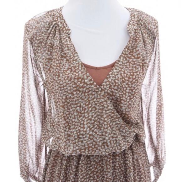 JOIE Molly Dot Sheer Silk Long Sleeve Brown White Dress Size Small - Picture 4 of 14